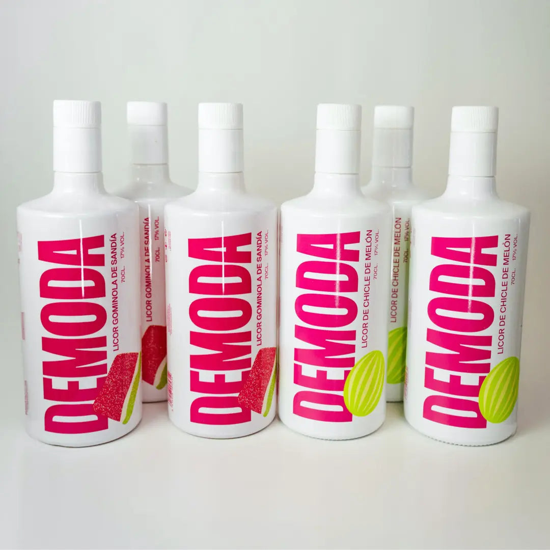 Pack de 6 Botellas 70 cl de Licor DEMODA Sabor Chicle de Melon y Gominola de Sandia